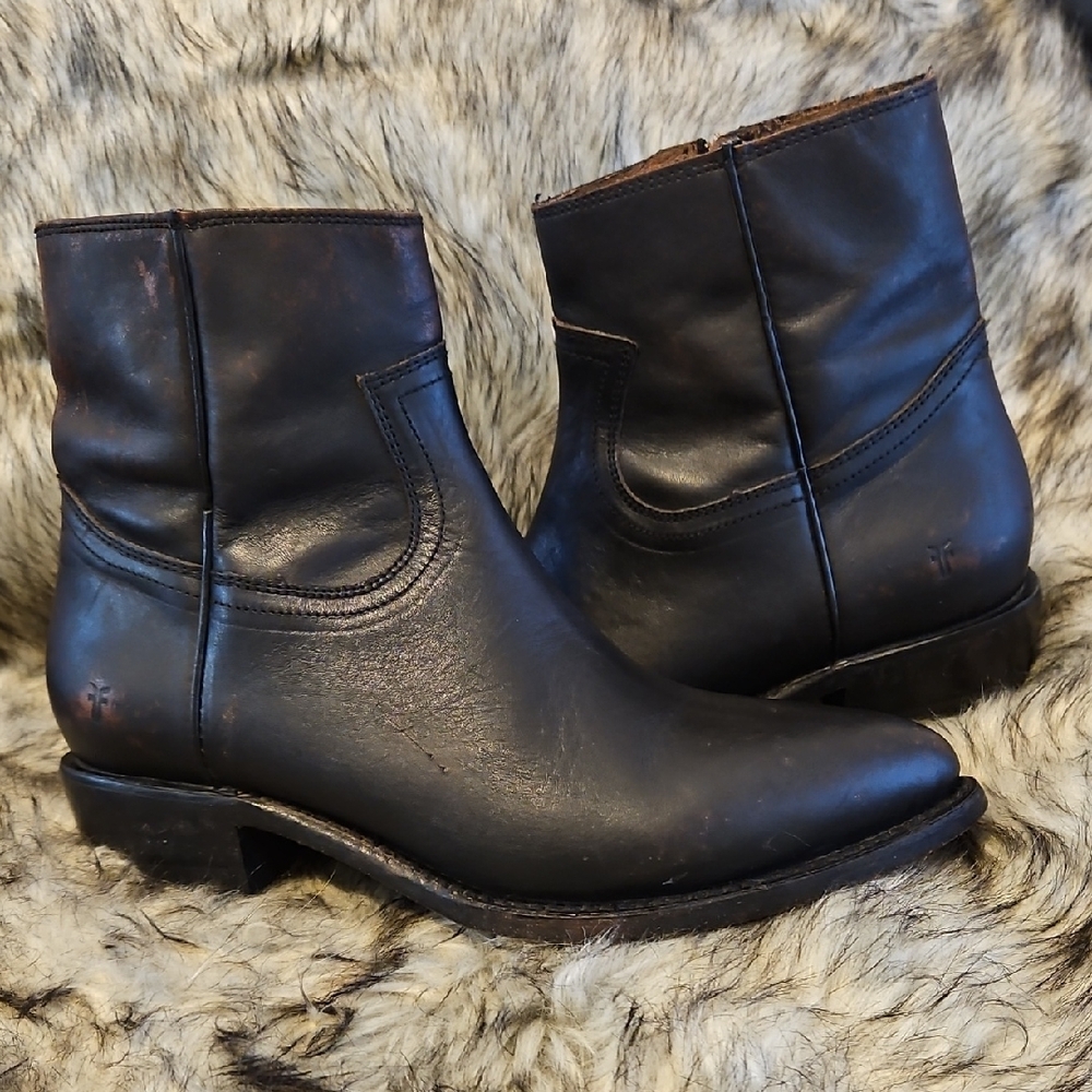 Frye Black Leather Ankle Boots